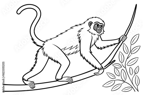 coloring page line art the gibbon black vector