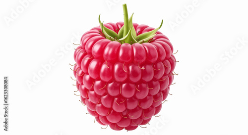 Single fresh red raspberry isolated on white, a photorealistic vector illustration.