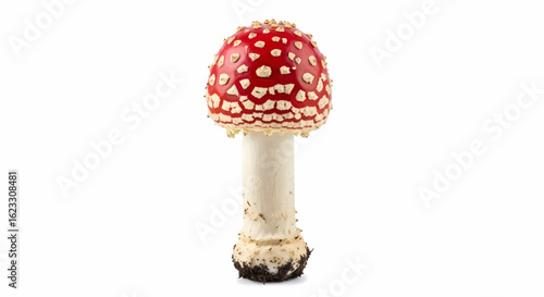 Iconic red toadstool mushroom vector illustration, an isolated fly agaric concept.