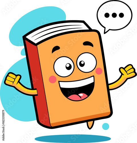 An animated joke book with a smiling face telling jokes with speech bubbles icon