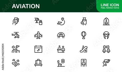 Aviation Industry Modern Professional Line Icon Set with Unique Minimal Vector Design Elements