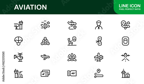 Aviation Industry Modern Professional Line Icon Set with Unique Minimal Vector Design Elements
