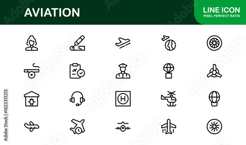 Aviation Industry Modern Professional Line Icon Set with Unique Minimal Vector Design Elements