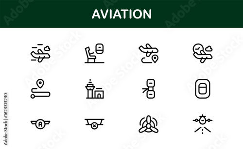 Aviation Industry Modern Professional Line Icon Set with Unique Minimal Vector Design Elements