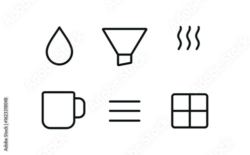simple outline stroke icon items coffee simple outline stroke icon itemsainer (symbols): coffee drop filter icon steam lines mug symbol grind layer simple outline stroke icon itemsaining