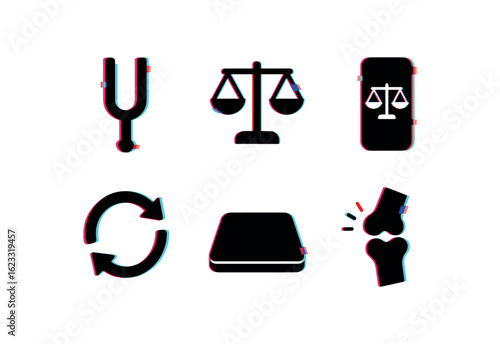 six different glitch effect illustration isolated on white backgorund balance tuning fork balance compensation balance calibration app balance feedback loop balance floormat sensor balance