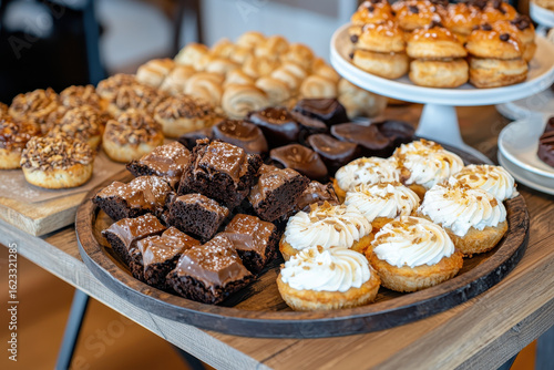 Wallpaper Mural Delicious assortment of baked goods including brownies, cupcakes, and pastries displayed wooden table, inviting and tempting Torontodigital.ca