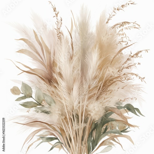 Beautiful pampas grass arrangement with dried eucalyptus and feathers