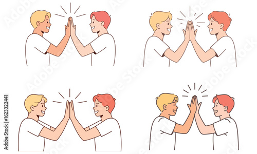 Two happy people giving high five in friendship celebration cartoon illustration
