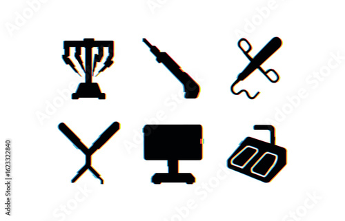 six different glitch effect illustration isolated on white backgorund surgical robot endoscope surgical robot precision scalpel surgical robot suturing tool surgical robot forceps module