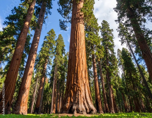 Giant sequoia trees reaching for the sky in sequoia national park