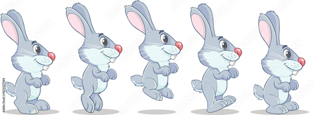 Rabbit jump animation set. 
Cartoon smiling bunny jump or running loop motion cycle . 
Vector illustration isolated on white background. 