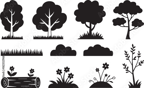 woodland plants shrubbery floral decoration organic isolated clip art