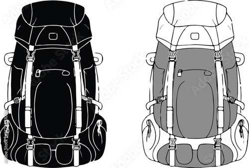 adventure tourism luggage bag drawing expedition supply outline vector