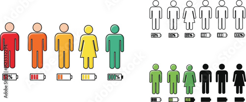 People energy level vector illustration concept for burnout exhaustion and productivity management tool
