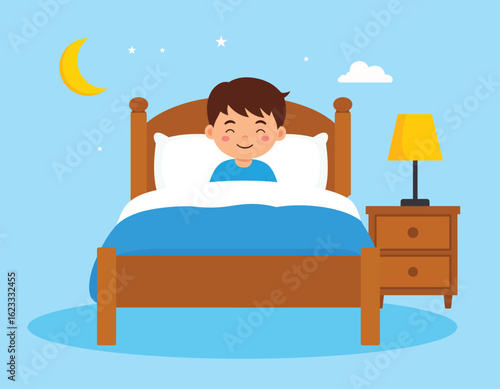 happy cute little boy sleeping bedroom child nap cozy kid indoor rest peaceful toddler bedtime illustrations