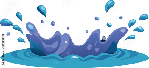 Dynamic blue water splash with droplets and ripples