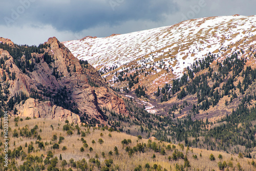 Melting snow on mountain as the season changes