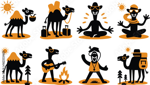 Humorous Camel Desert Adventures On White Background animal wildlife
