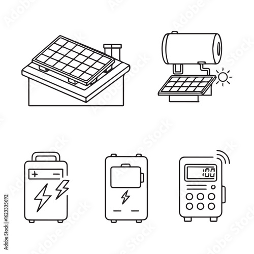 Solar power energy solutions for home and water heating systems including inverter and battery storage