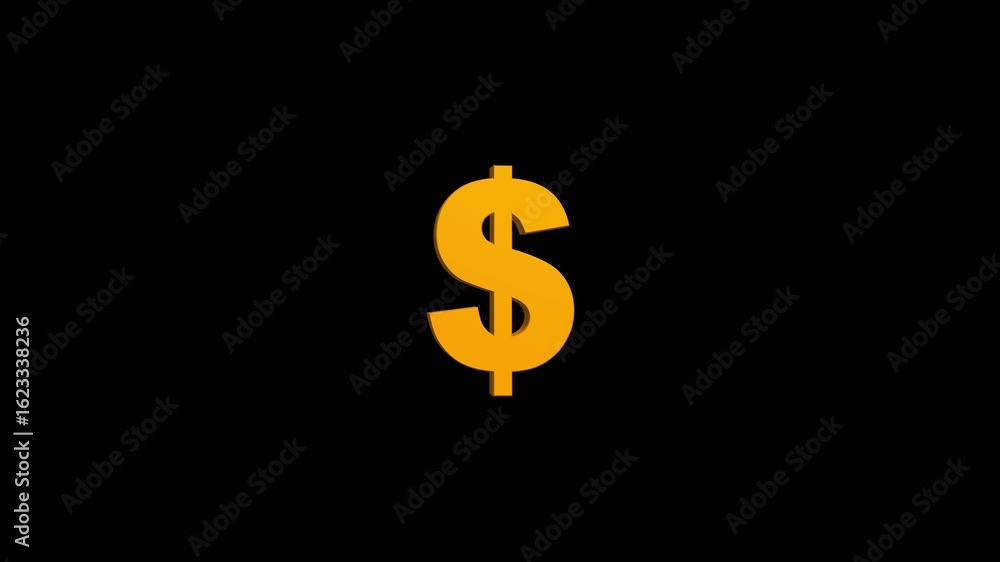 letter Dollar. 3D Rendering. Currency dollar symbol in rotates on a transparent background. Dollar, USA, Alpha channel, matte brightness, smooth rotation of the loop. letter Dollar. 3D Rendering. Currency dollar symbol in rotates on a transparent background. Dollar, USA, Alpha channel, matte brightness, smooth rotation of the loop.