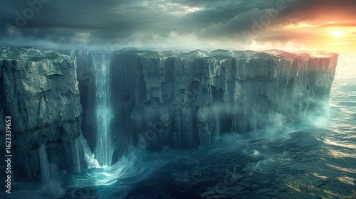 Enigmatic Island, Cascading Waterfall, Ocean's Embrace