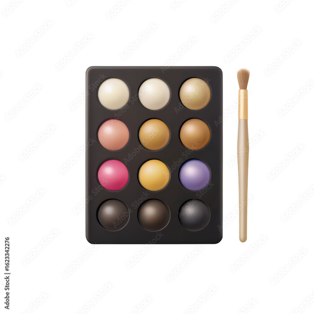 Makeup eyeshadow palette with applicator isolated on transparent background Makeup eyeshadow palette with applicator isolated on transparent background