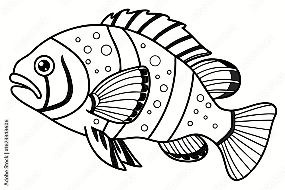 Fototapeta premium coloring page line art the drum fish black vector