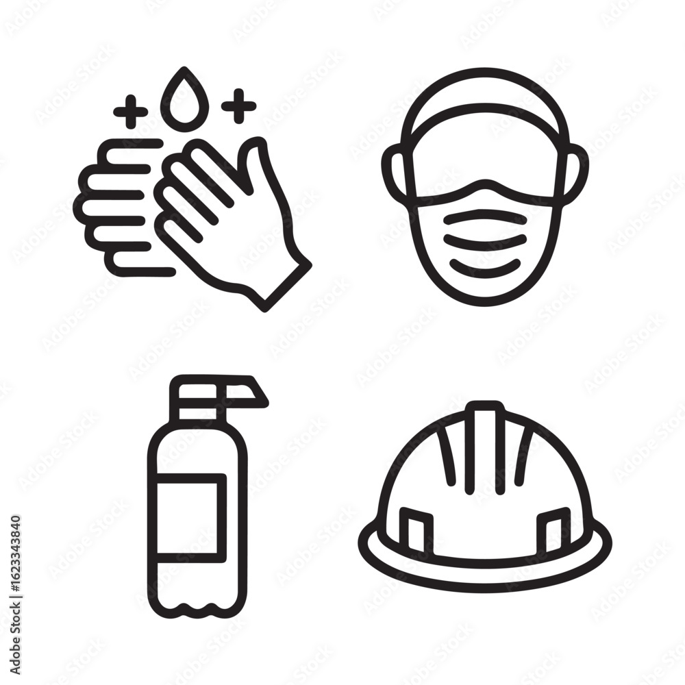 Fototapeta premium Safety precautions handwashing mask sanitizer hardhat