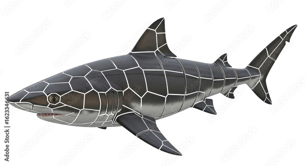 Fototapeta premium Isolated Geometric Shark with Metal Texture