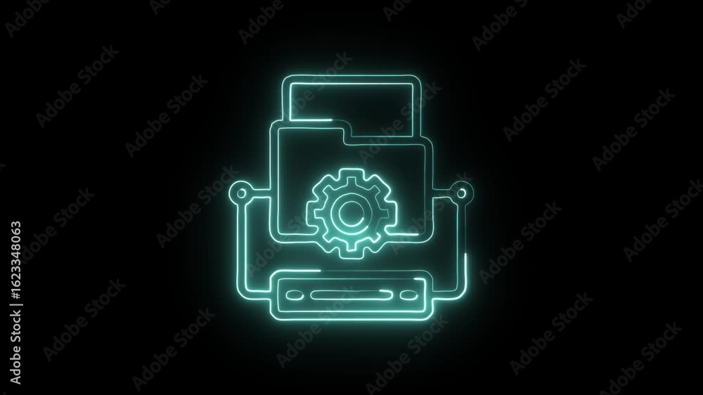 glowing neon data storage icon isolated, black background, HD video motion graphic animation glowing neon data storage icon isolated, black background, HD video motion graphic animation