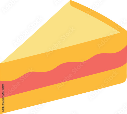 Minimal Vector Sponge Cake Slice with Three Layers – Flat Style Dessert Illustration