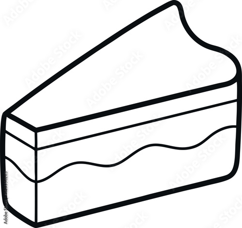 Outlined Slice of Sponge Cake with Wavy Layer – Minimal Black Line Vector Illustration