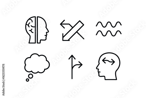 simple outline stroke icon items monoline icons style isolated on white background cognitive dissonance filter (symbols): split brain contradiction icon tension wave thought bubble choice