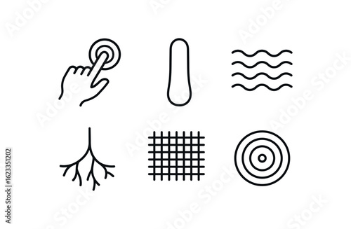 simple outline stroke icon items monoline icons style isolated on white background tactile sensitivity (symbols): touch icon finger tip texture line nerve path surface grid sensitivity ring