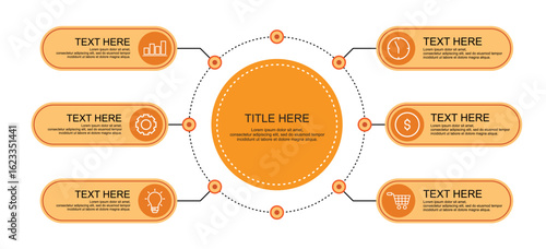 Modern Circular Business Infographic Template with Six Flat Icons for Presentation, Planning, and Marketing Strategy