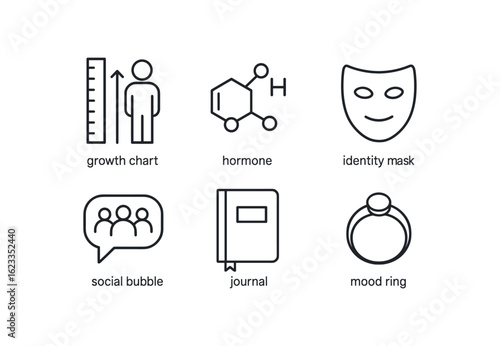 simple outline stroke icon items monoline icons style isolated on white background adolescence (symbols): growth chart hormone icon identity mask social bubble journal mood ring