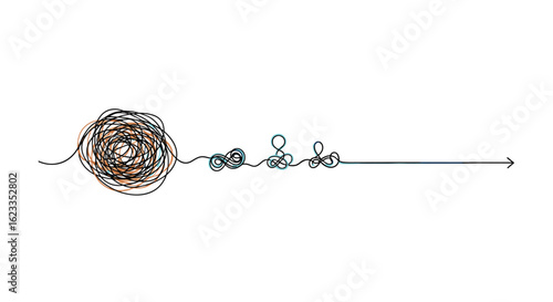 Abstract conceptual representation of a tangled wire and connected loops signaling progress towards clarity