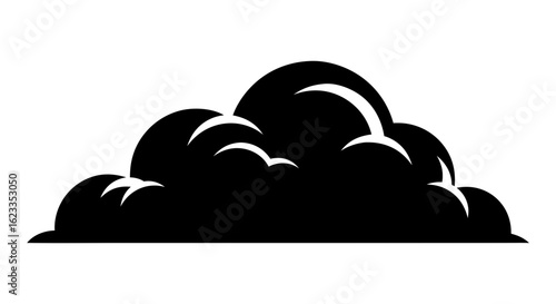Monochrome cloud illustration, symbolizing atmospheric element and meteorological phenomenon with flat simple graphic, isolated on the white expanse