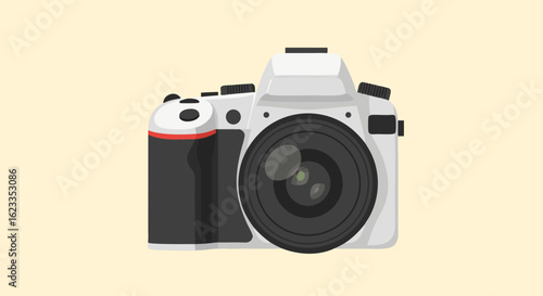 Illustrative representation of a digital slr camera against a neutral backdrop showcasing professional imagery and photographic device157 characters