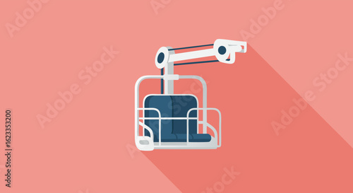 A minimalistic ski lift chair on pastel backdrop showcasing winter sports equipment with a modern flat design aesthetic