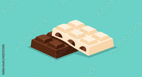 Minimalist Chocolate Bars: A Delicious Duo of Dark and White on a Bright Background, perfect for a food-themed design or sweet treat illustration