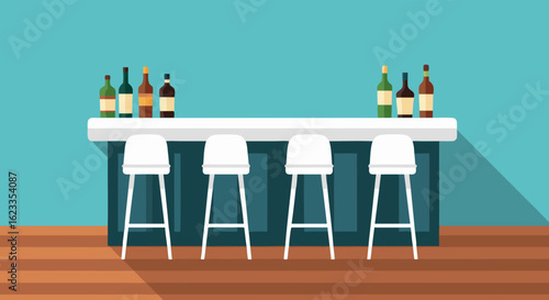 A Cozy and Modern Bar Setup with Bottles, Stools and Contemporary Elements for Relaxing