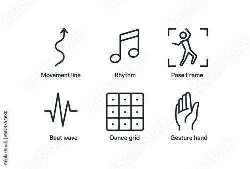 simple outline stroke icon items monoline icons style isolated on white background choreographer (symbols): movement line rhythm icon pose frame beat wave dance grid gesture hand