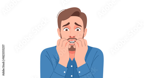 Anxiety-Ridden Man Biting Nails in a State of Worry and Apprehension Depicting Emotional Distress and Inner Turmoil Illustrating Stress and Concern