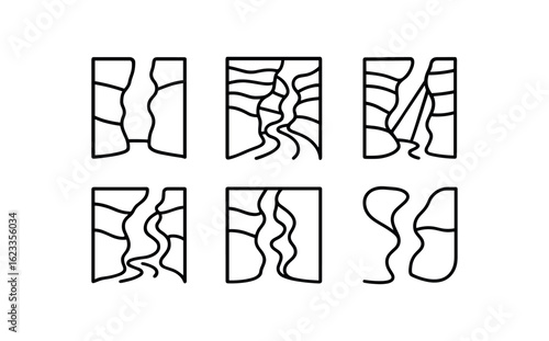 simple outline stroke icon items monoline icons style isolated on white background slot canyon (features): narrow passage sandstone winding path light beam water carve smooth curve