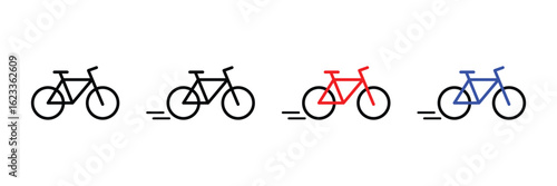 Bicycle icon set vector illustration transportation riding speed motion symbol eco vehicle with minimal outline flat design for urban travel.