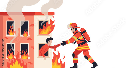 Firefighter Rescuing Person from Burning Building, a Symbol of Courage and Bravery During an Emergency Situation Portraying the Heroic Act of Saving
