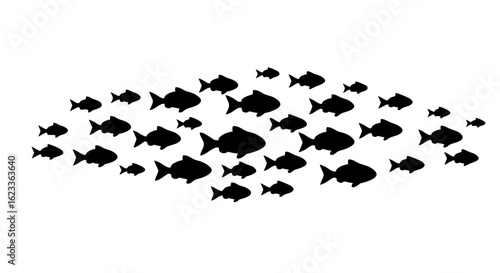 A Multitude of Fish Swimming Together in Unison, Presenting a Dynamic and Rhythmic Aquatic Display of Silhouetted Marine Life