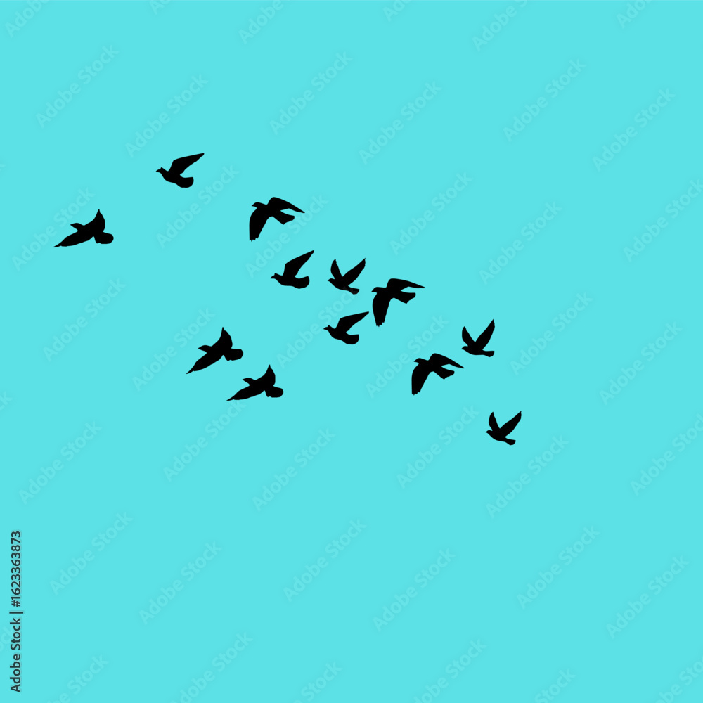 Fototapeta premium A vector set of flying bird silhouettes on a white background, capturing freedom and grace—perfect for tattoos or art.